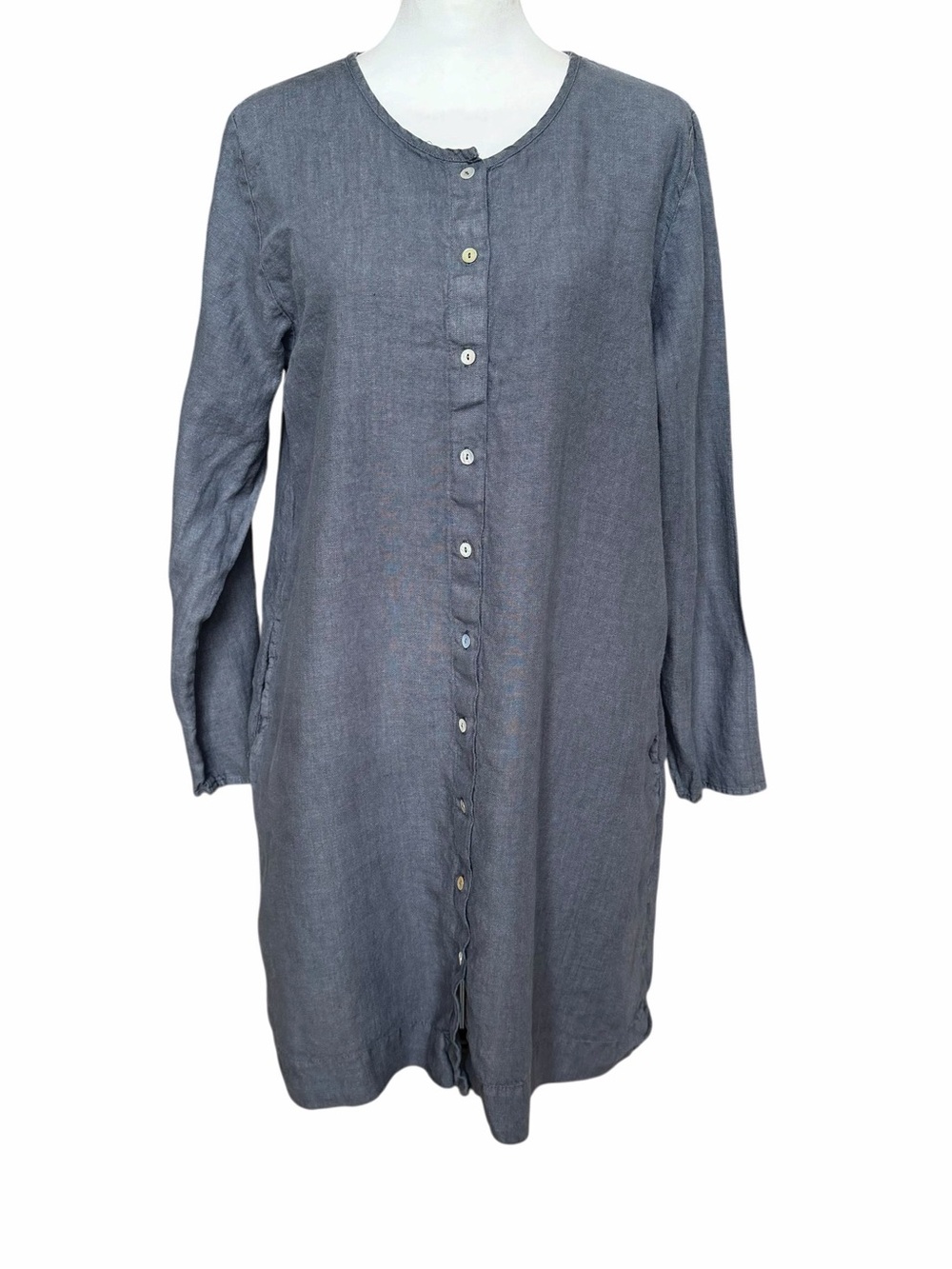 Cut Loose Linen Shirt Dress Size Large Gray Minimalist Lagenlook Relaxed Pockets